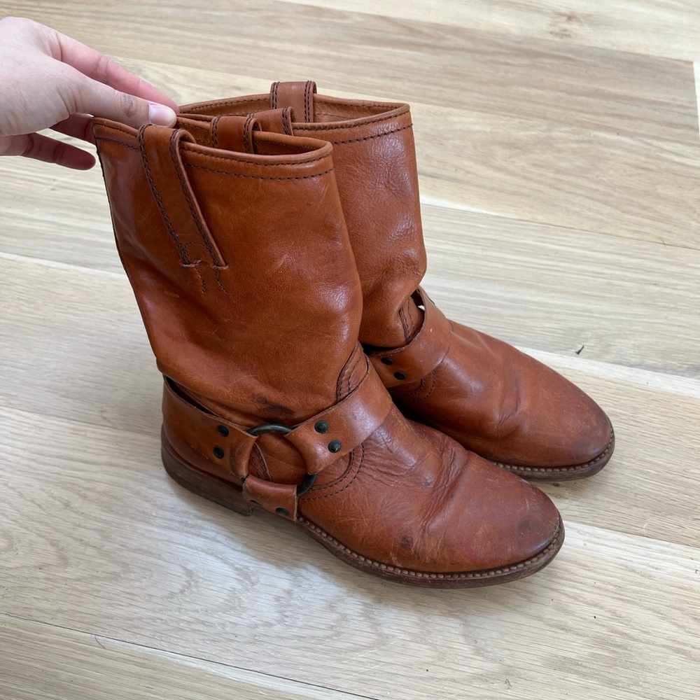 FRYE ankle boots brown tan mid calf leather boots